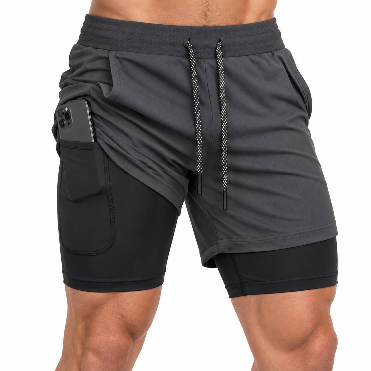 Short de Sport 2-en-1 en Polyester - Coupe Regular avec Couche Intérieure Intégrée
