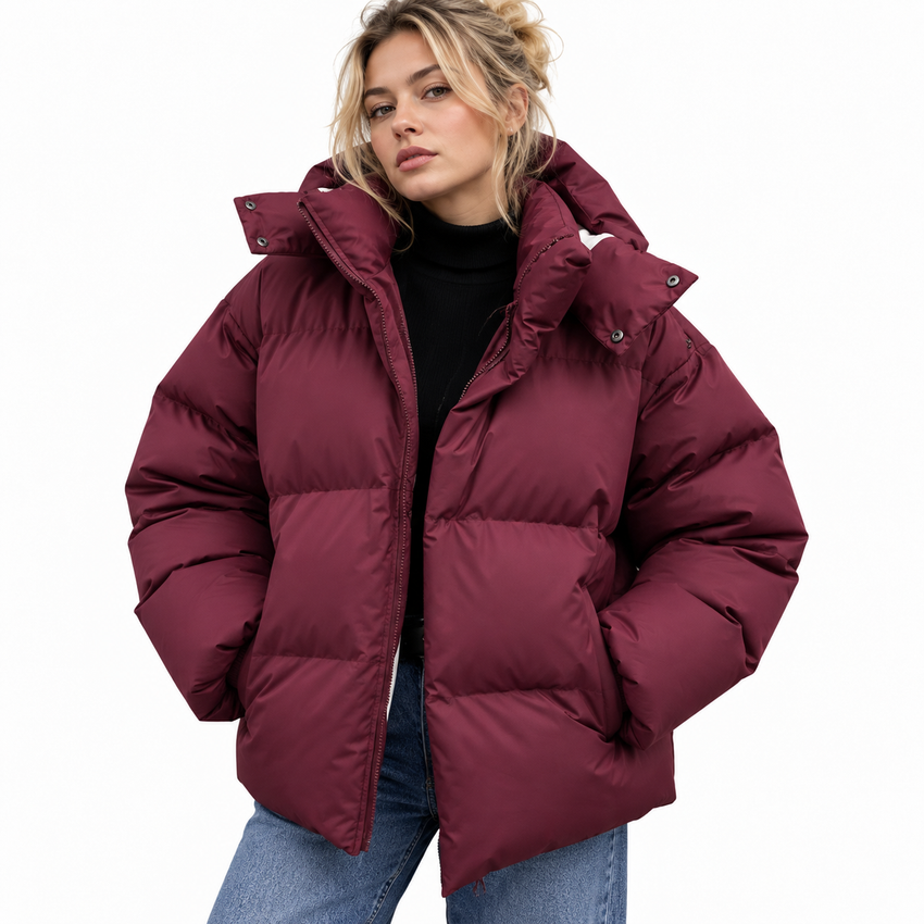 Veste Puffer Femme en Polyester - Design Matelassé avec Rembourrage Isolant et Col Haut