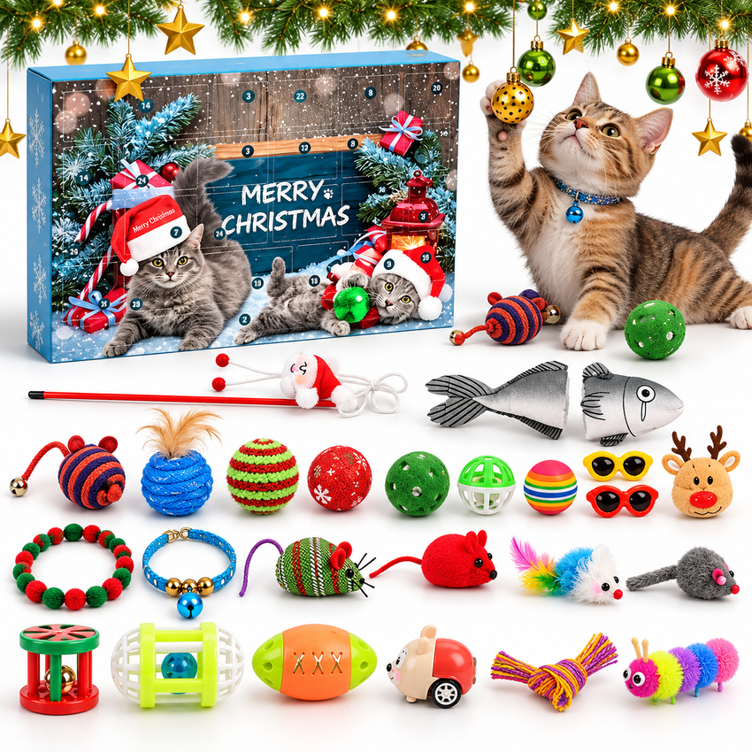 Calendrier de l'Avent pour Chat - 24 Surprises Jouets pour le Compte à Rebours de Noël
