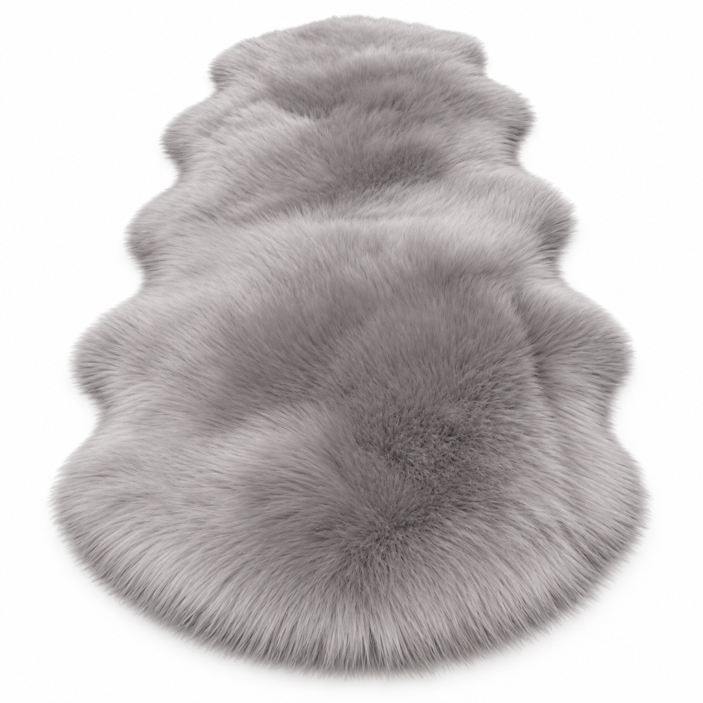 Tapis Peluche Effet Peau de Mouton - Tapis Ovale à Poils Longs en Polyester