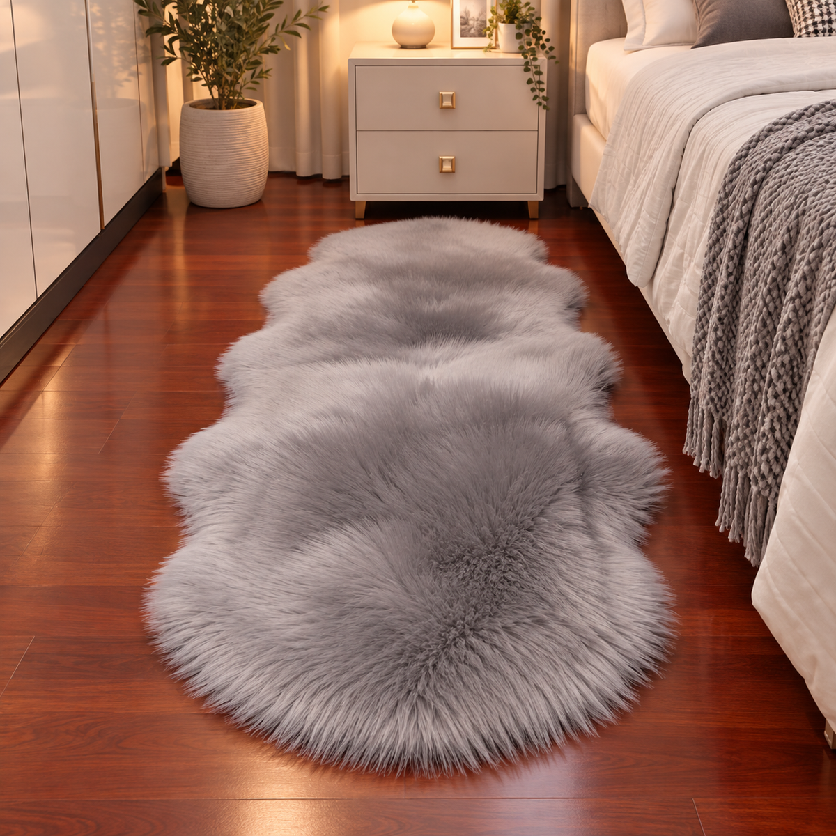 Tapis Peluche Effet Peau de Mouton - Tapis Ovale à Poils Longs en Polyester