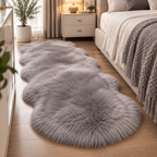 Tapis Peluche Effet Peau de Mouton - Tapis Ovale à Poils Longs en Polyester
