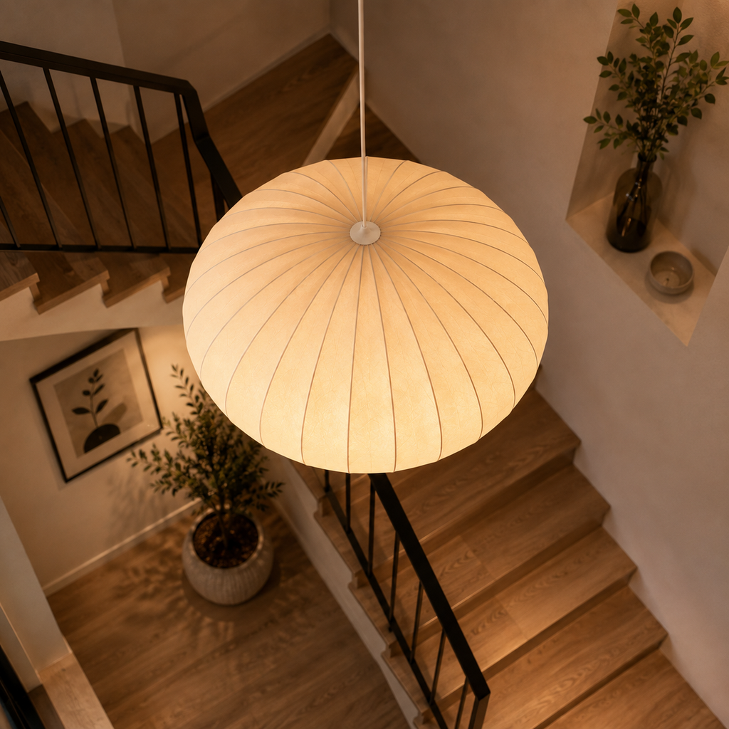 Suspension en Soie - Style Japandi avec Structure Métallique et Douille E27