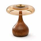 Lampe de Table en Métal et Verre - Éclairage LED avec Finition Effet Bois