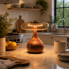 Lampe de Table en Métal et Verre - Éclairage LED avec Finition Effet Bois