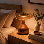 Lampe de Table en Métal et Verre - Éclairage LED avec Finition Effet Bois