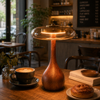Lampe de Table en Métal et Verre - Éclairage LED avec Finition Effet Bois