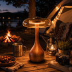 Lampe de Table en Métal et Verre - Éclairage LED avec Finition Effet Bois