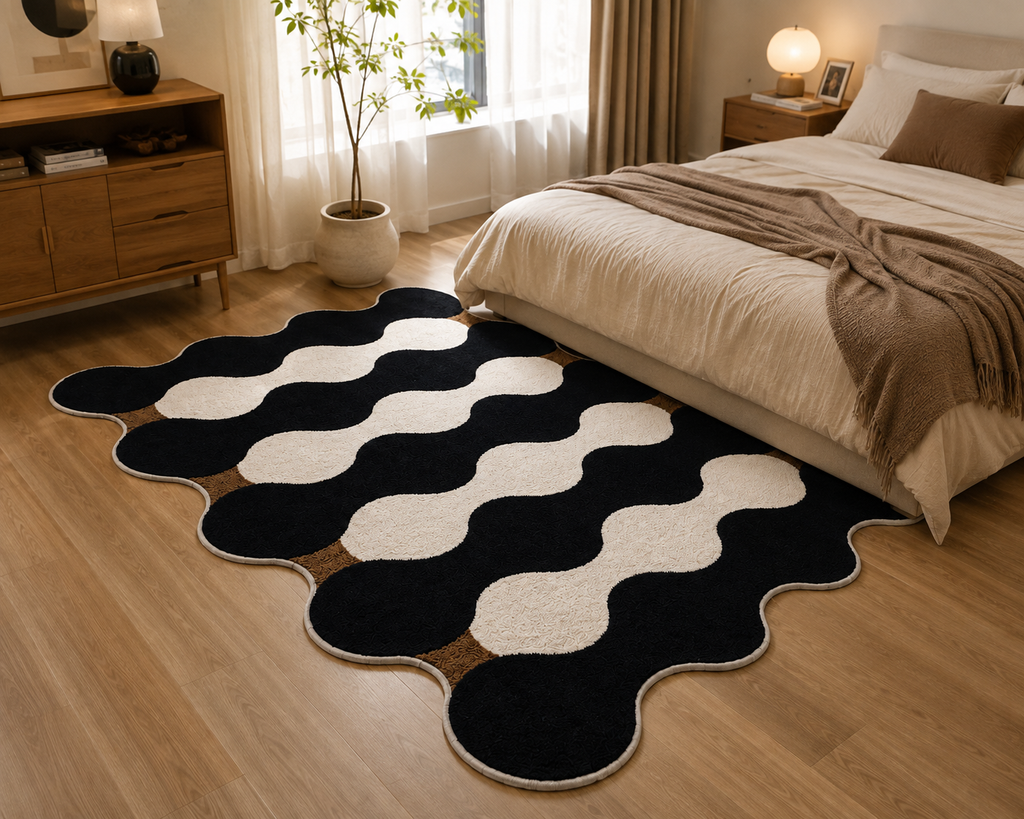 Tapis à Motif Ondulé et Abstrait - Tapis d'Intérieur en Polyester