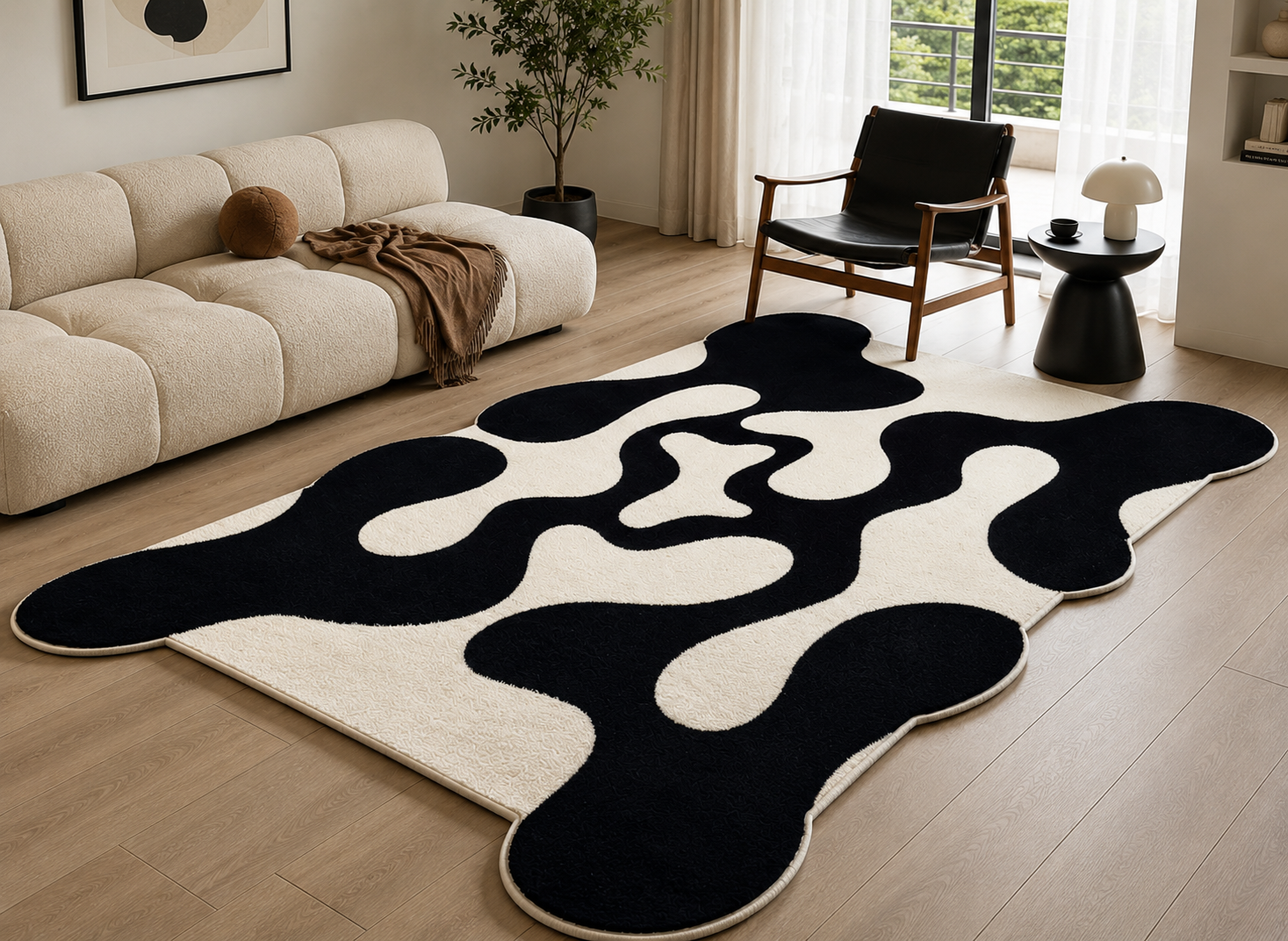 Tapis à Motif Ondulé et Abstrait - Tapis d'Intérieur en Polyester