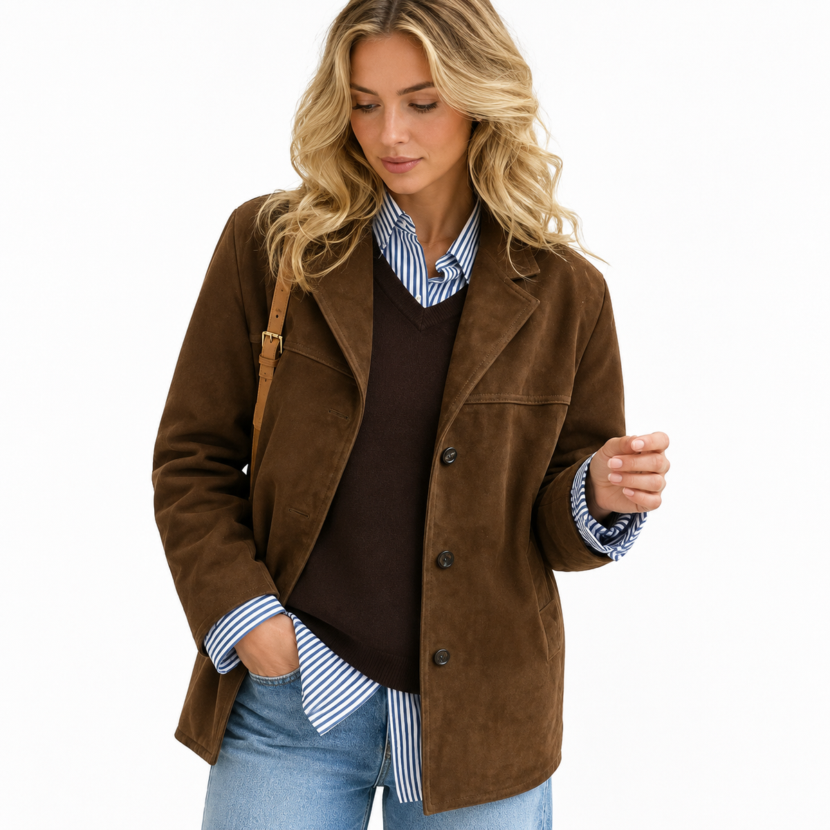 Veste Femme en Suédine | Coupe Oversized & Fermeture à Bouton | Manches Longues avec Poches pour l'Automne | Valuna