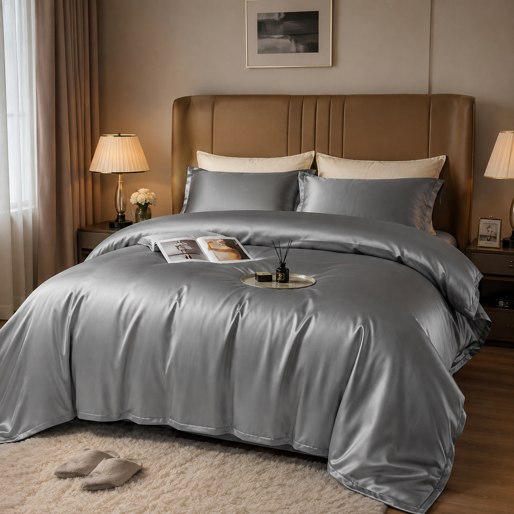 Parure de Lit en Polyester Finition Satinée - Ensemble de 4 Pièces