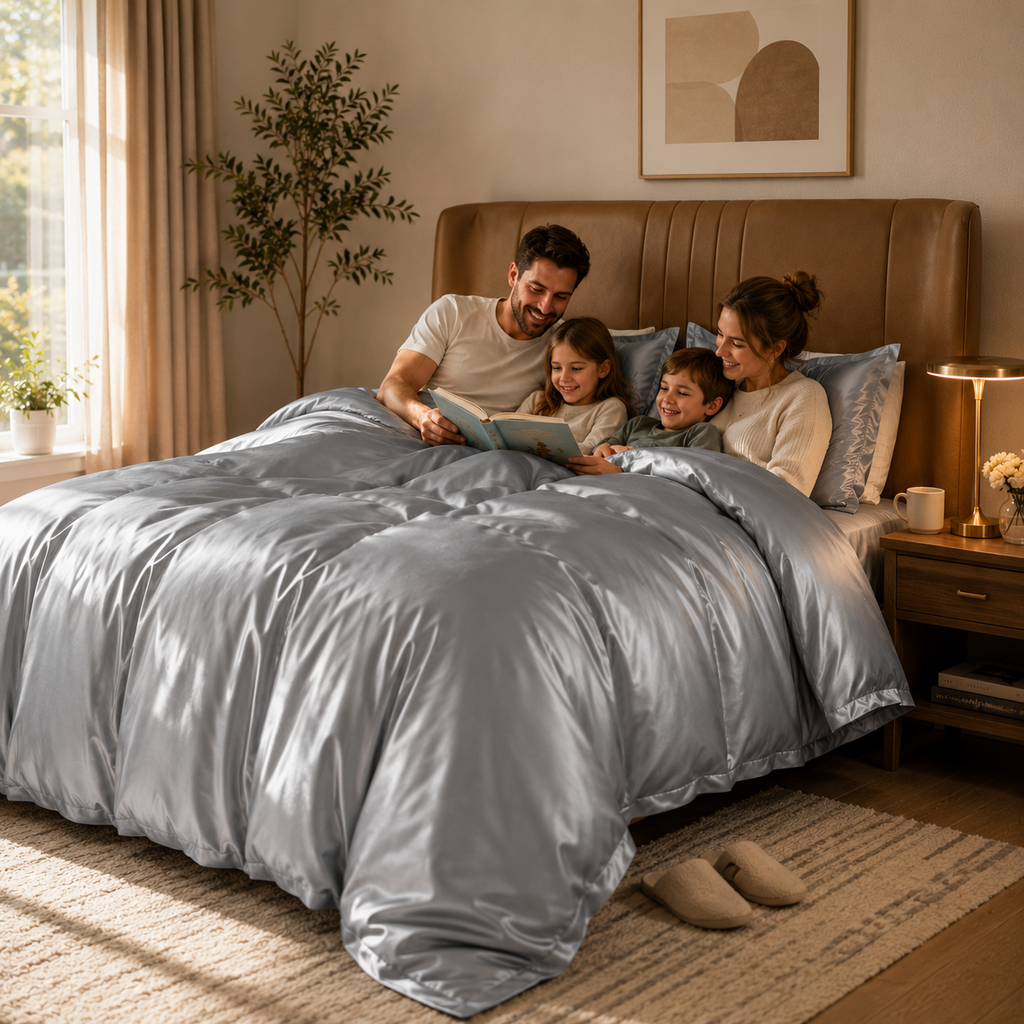 Parure de Lit en Polyester Finition Satinée - Ensemble de 4 Pièces