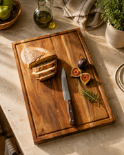 Planche à Découper en Bois - Planche Rectangulaire avec Rigole à Jus