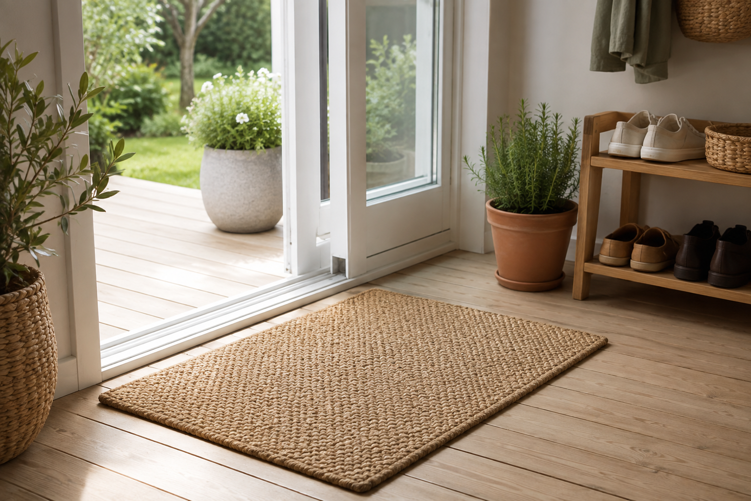 Paillasson Rectangulaire en Lin et Caoutchouc - Tapis d'Entrée 60 × 90 cm