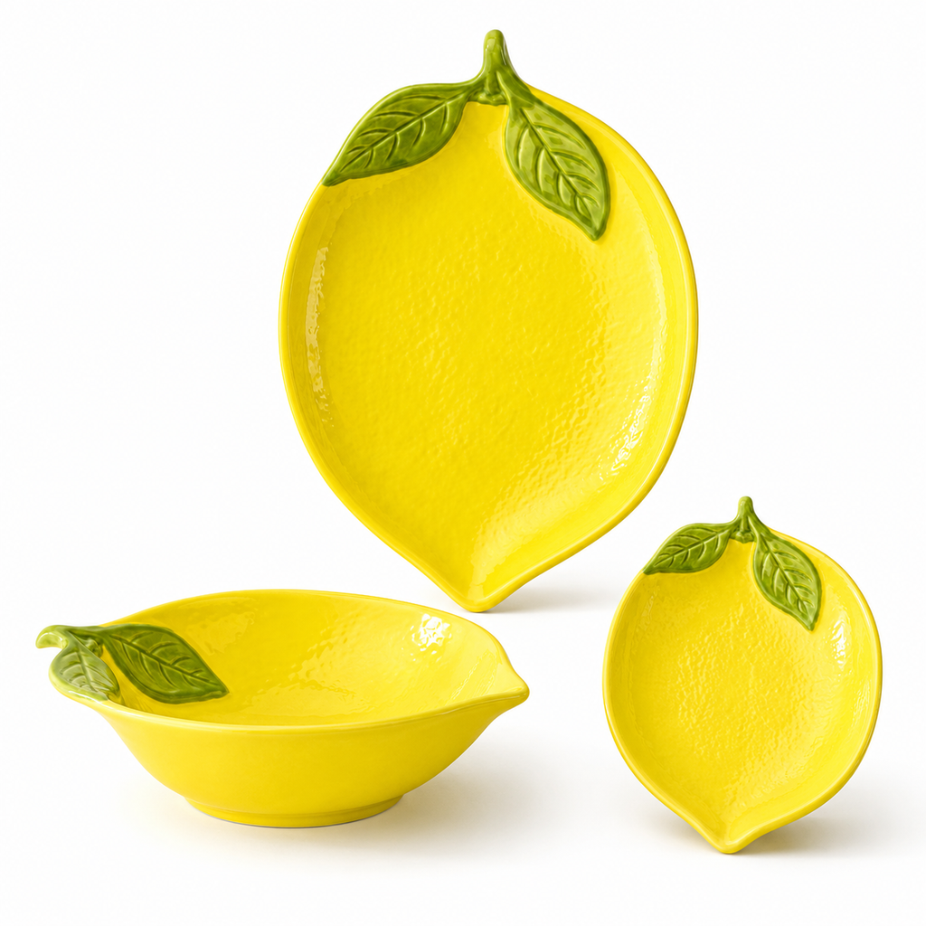 Vaisselle en Céramique à Motif Citron - Pièces de Service Décoratives avec Motif Agrumes
