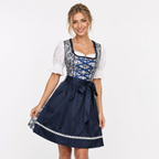 Robe Dirndl Femme en Mélange de Coton - Motif Floral Midi avec Tablier Assorti