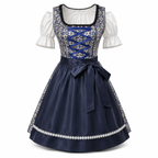 Robe Dirndl Femme en Mélange de Coton - Motif Floral Midi avec Tablier Assorti