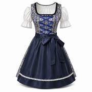 Robe Dirndl Femme en Mélange de Coton - Motif Floral Midi avec Tablier Assorti