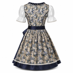 Robe Dirndl Femme en Mélange de Coton - Motif Floral Midi avec Tablier Assorti