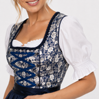 Robe Dirndl Femme en Mélange de Coton - Motif Floral Midi avec Tablier Assorti