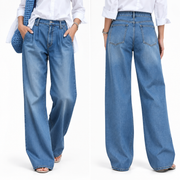 Jean Femme 100 % Coton - Coupe Décontractée à Jambe Droite et Taille Mi-Haute