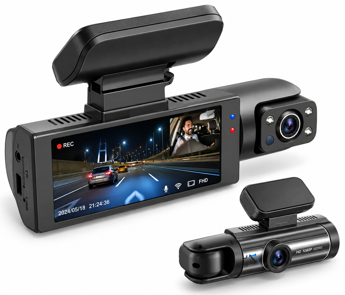 Caméra de Tableau de Bord Wi-Fi - Double Caméra 1080P avec Capteur G et Enregistrement en Boucle
