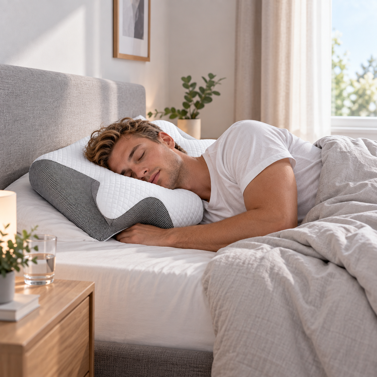 Oreiller en Mousse à Mémoire - Housse en Mélange de Coton pour le Sommeil Quotidien