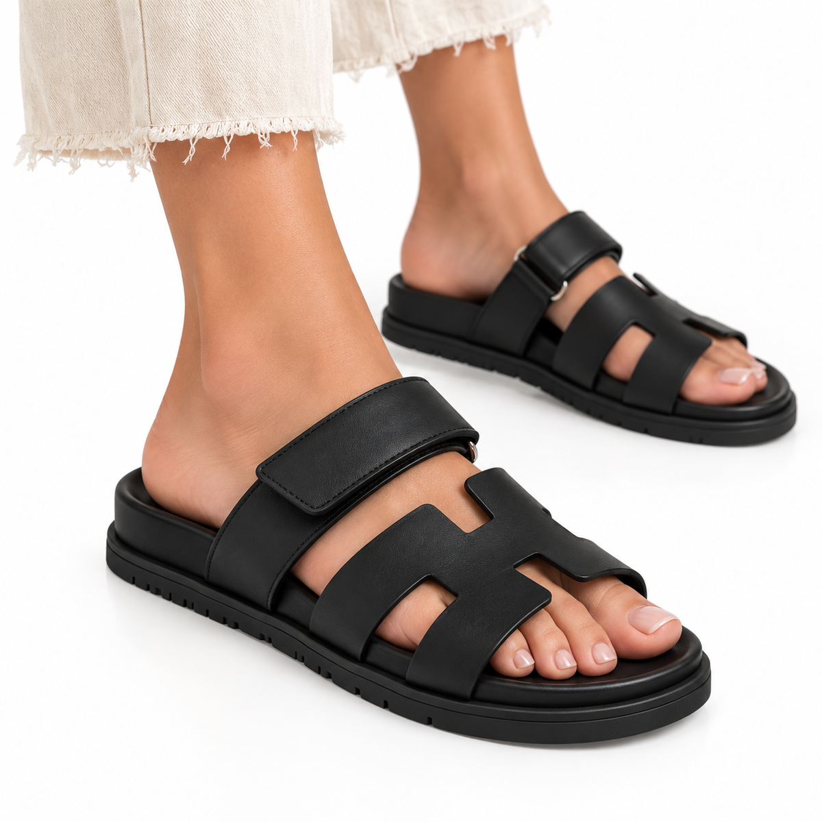 Sandales Plates Femme - Design Slip-On à Bout et Talon Ouverts avec Semelle Épaisse