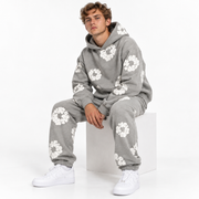 Survêtement Unisexe à Imprimé Floral - Hoodie avec Pantalon Assorti et Taille Élastique