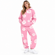 Survêtement Unisexe à Imprimé Floral - Hoodie avec Pantalon Assorti et Taille Élastique