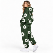 Survêtement Unisexe à Imprimé Floral - Hoodie avec Pantalon Assorti et Taille Élastique