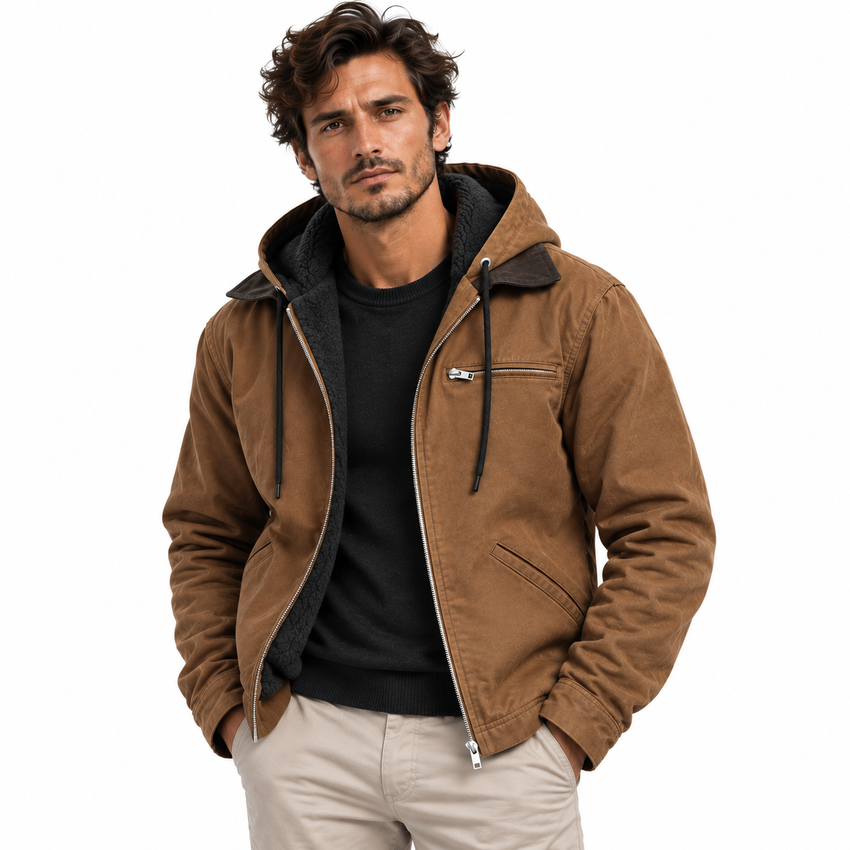 Veste Longue à Capuche Homme en PU - Fermeture Éclair avec Doublure en Coton