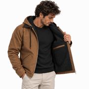 Veste Longue à Capuche Homme en PU - Fermeture Éclair avec Doublure en Coton