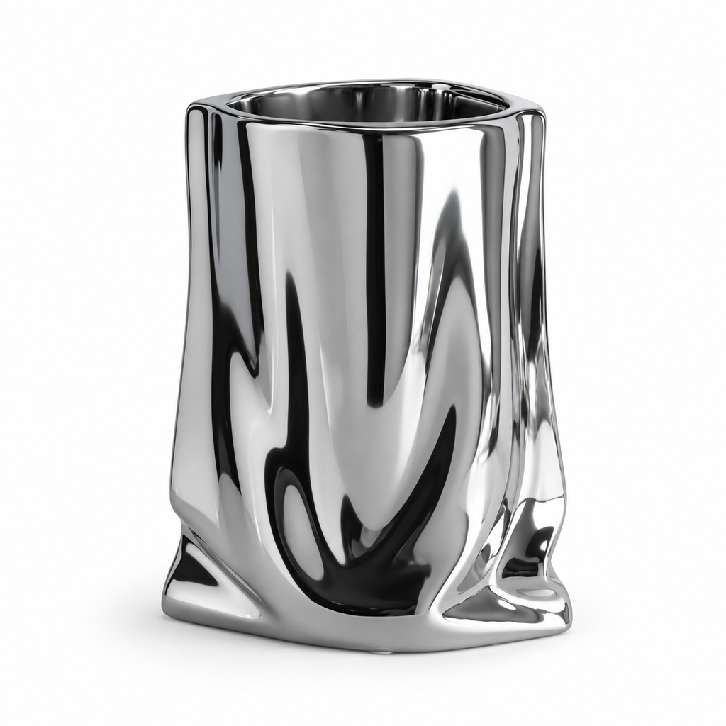 Vase Réfléchissant Argenté - Vase Décoratif en Céramique avec Finition en Électroplaqué