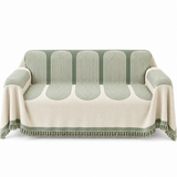 Couverture Tricotée Abstraite - Motif Géométrique en Coton et Polyester avec Franges