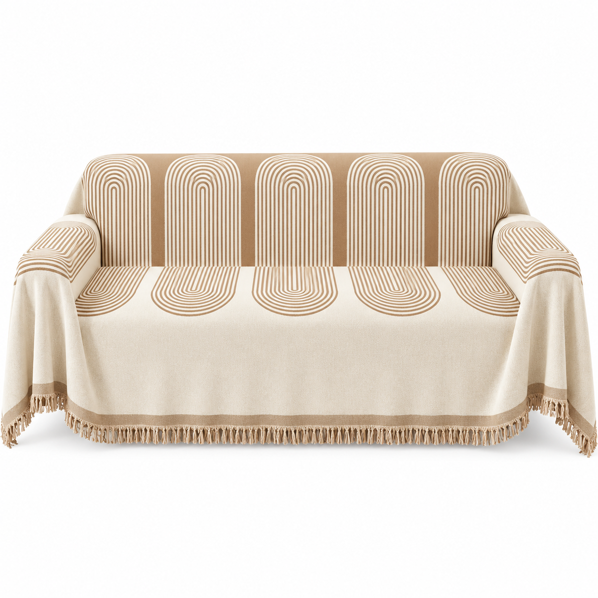 Couverture Tricotée Abstraite - Motif Géométrique en Coton et Polyester avec Franges