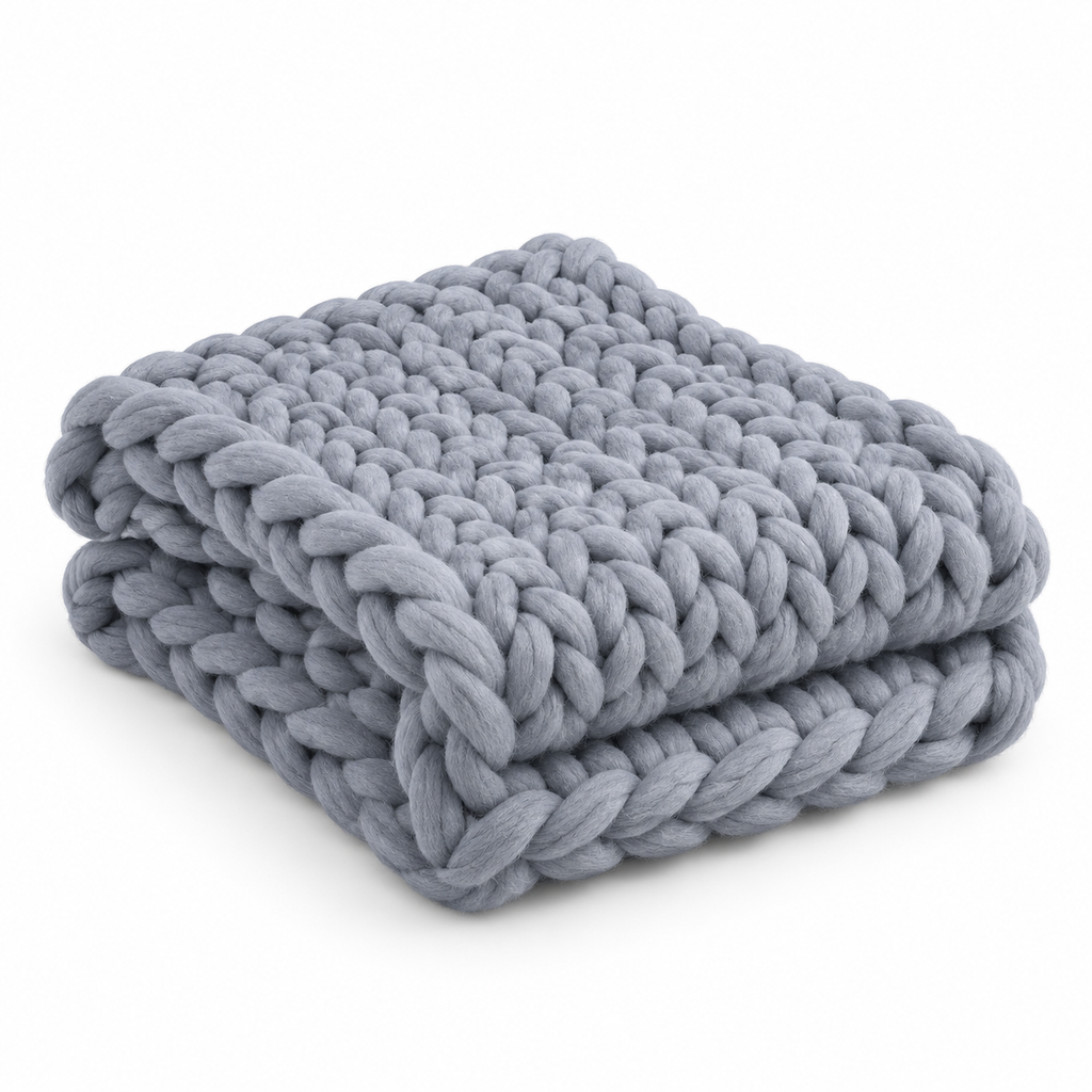 Couverture Chunky Tricotée - Plaid Fait Main en Laine Mérinos