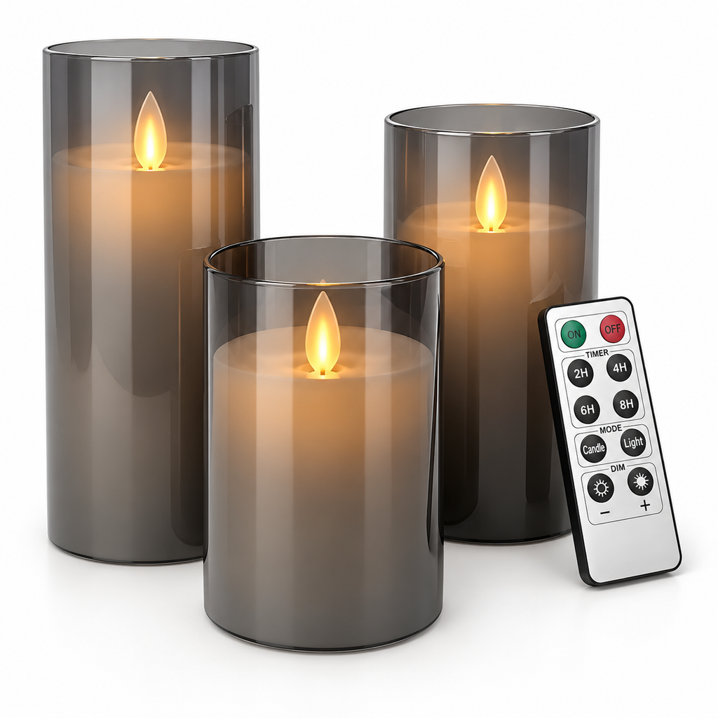 Ensemble de 3 Bougies LED - Bougies en Verre Galvanisé à Piles avec Télécommande