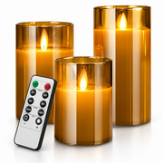 Ensemble de 3 Bougies LED - Bougies en Verre Galvanisé à Piles avec Télécommande