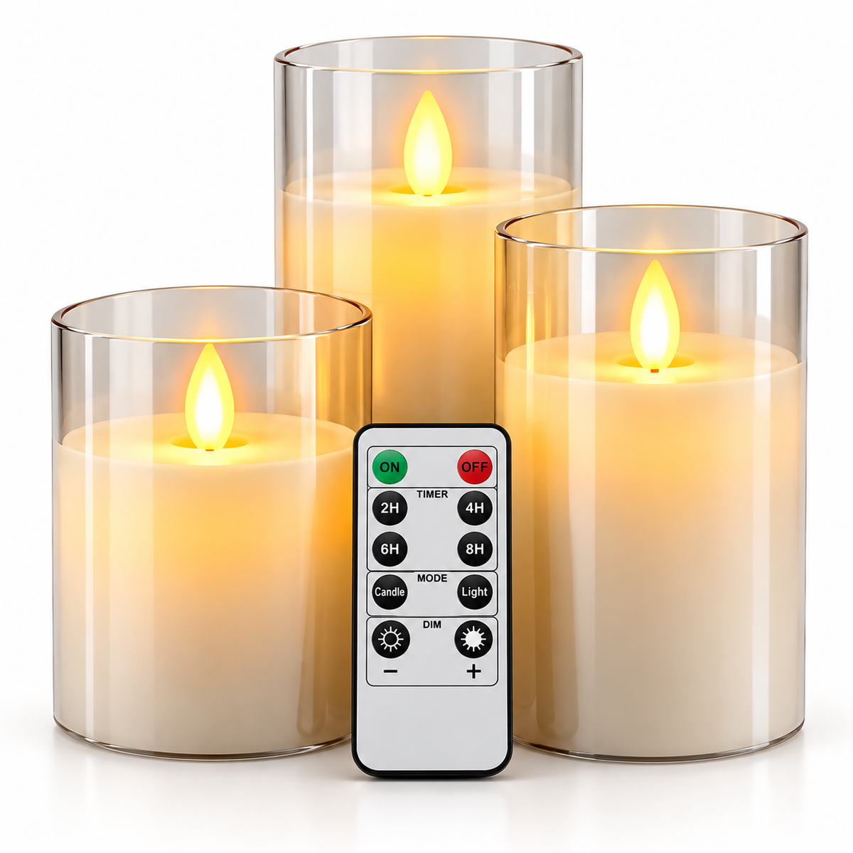 Ensemble de 3 Bougies LED - Bougies en Verre Galvanisé à Piles avec Télécommande