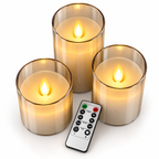 Ensemble de 3 Bougies LED - Bougies en Verre Galvanisé à Piles avec Télécommande