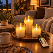 Ensemble de 3 Bougies LED - Bougies en Verre Galvanisé à Piles avec Télécommande