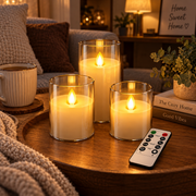 Ensemble de 3 Bougies LED - Bougies en Verre Galvanisé à Piles avec Télécommande