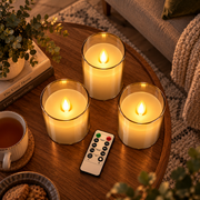 Ensemble de 3 Bougies LED - Bougies en Verre Galvanisé à Piles avec Télécommande
