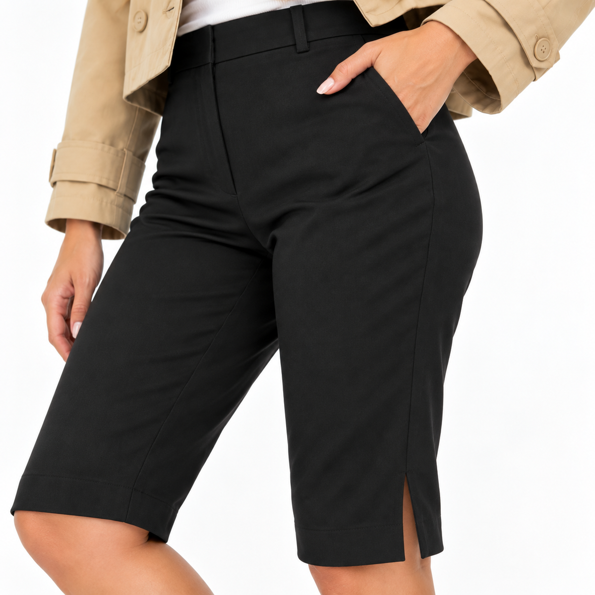 Pantalon Capri Femme Taille Haute - Mélange Nylon-Spandex Stretch avec Fentes Latérales