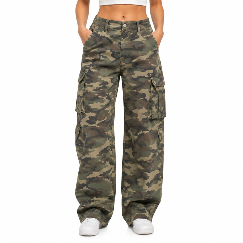 Jean Cargo Femme Camouflage - Taille Extensible et Coupe Normale pour Usage Quotidien