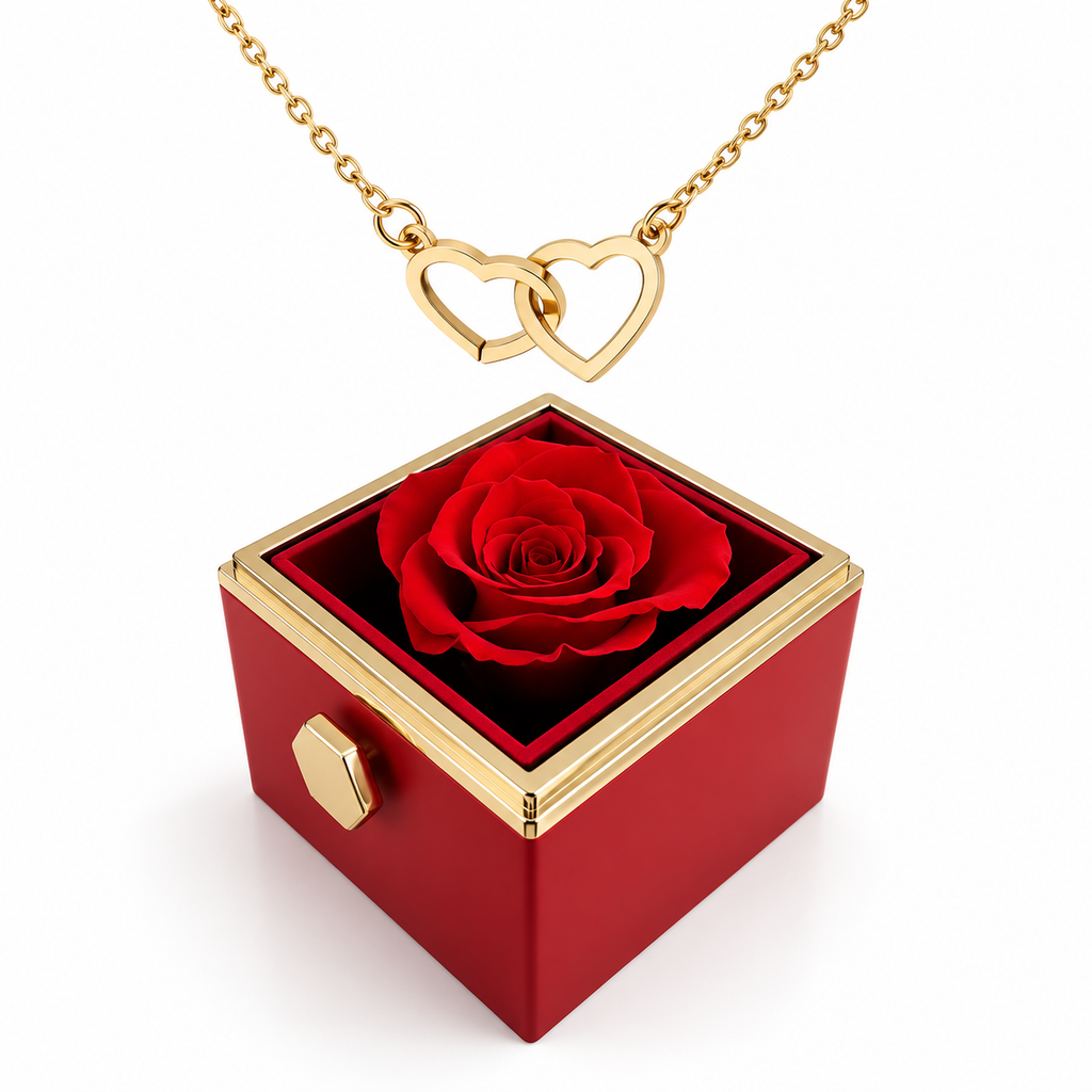 Coffret Cadeau avec Collier en Métal - Ensemble de Bijoux avec Boîte à Rose Décorative