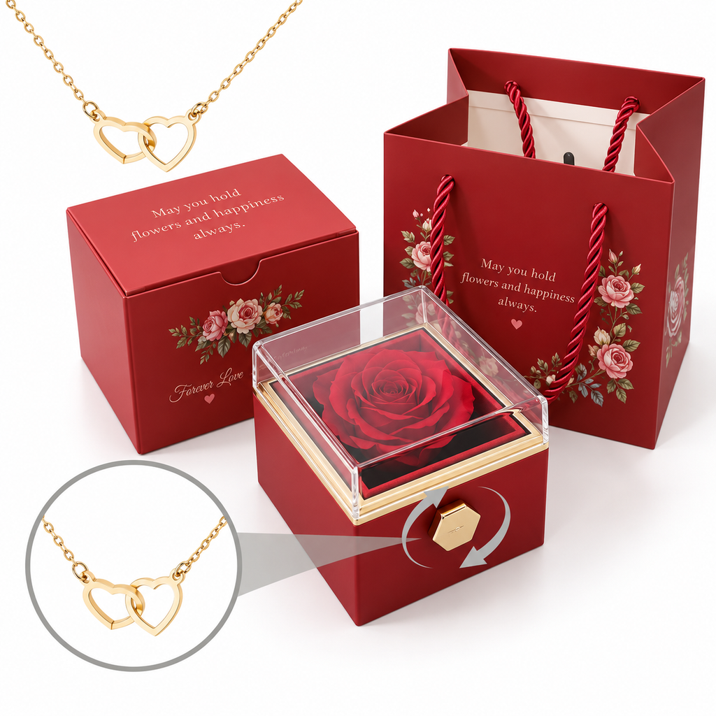 Coffret Cadeau avec Collier en Métal - Ensemble de Bijoux avec Boîte à Rose Décorative