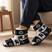 Chaussons d'Intérieur à Motif d'Élan - Tige Coton-Polyester avec Doublure Peluche et Semelle TPR Antidérapante
